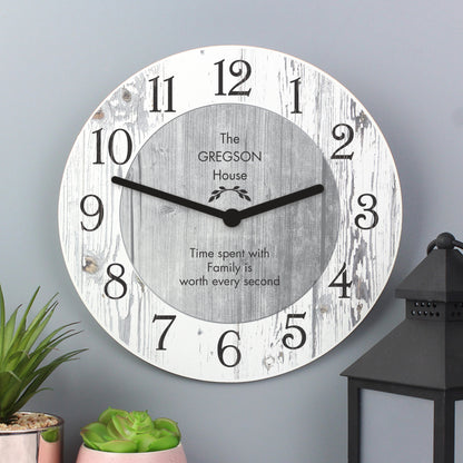 Personalised Any Message Shabby Chic Large Wooden Clock - MK&JD Gifts