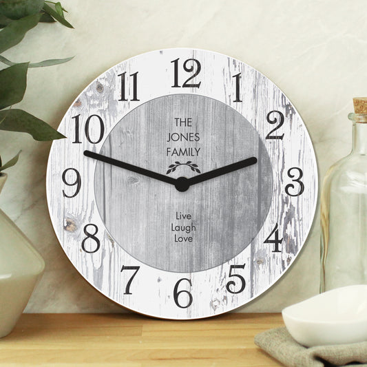 Personalised Any Message Shabby Chic Large Wooden Clock - MK&JD Gifts