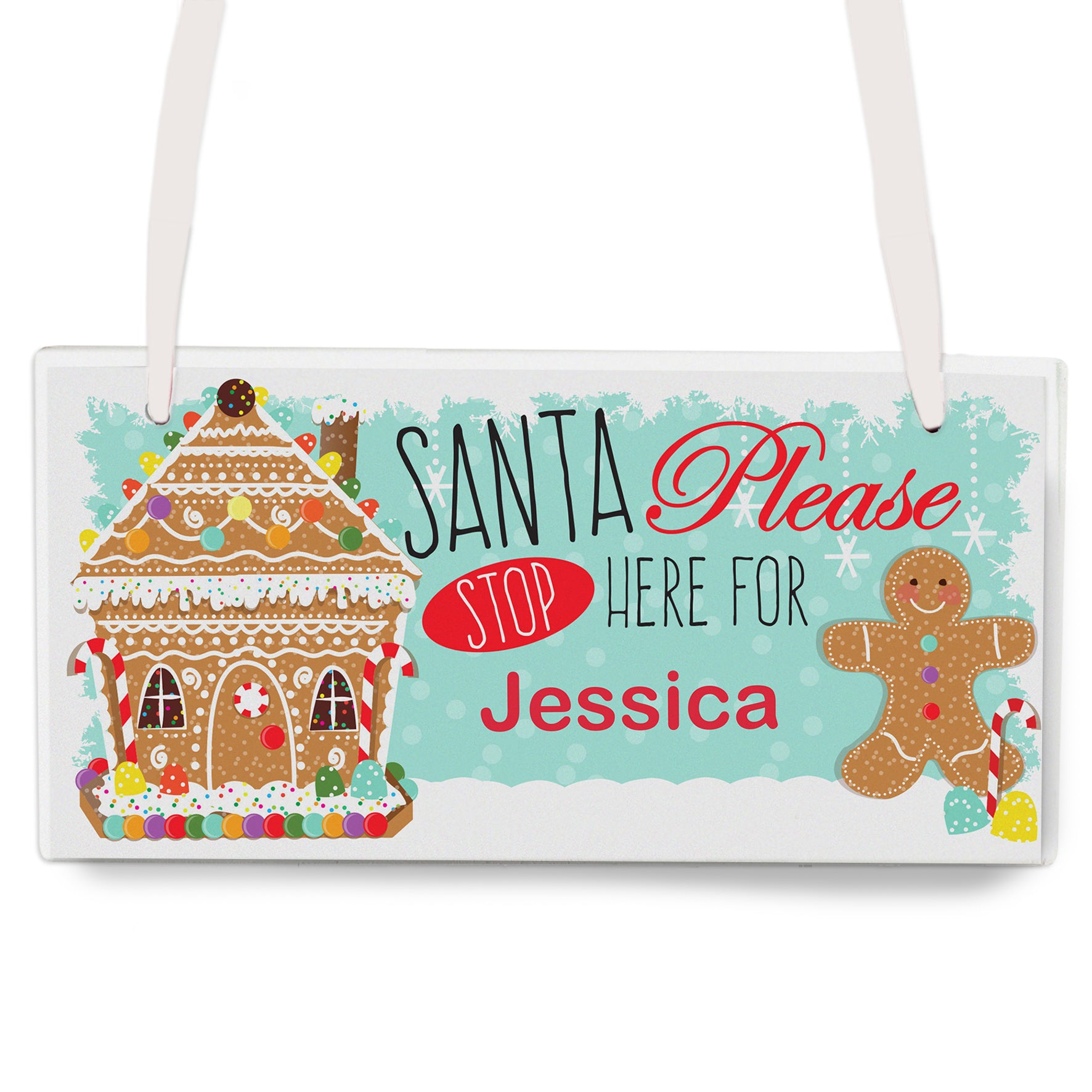 Personalised Gingerbread House Santa Stop Here Wooden Sign - MK&JD Gifts