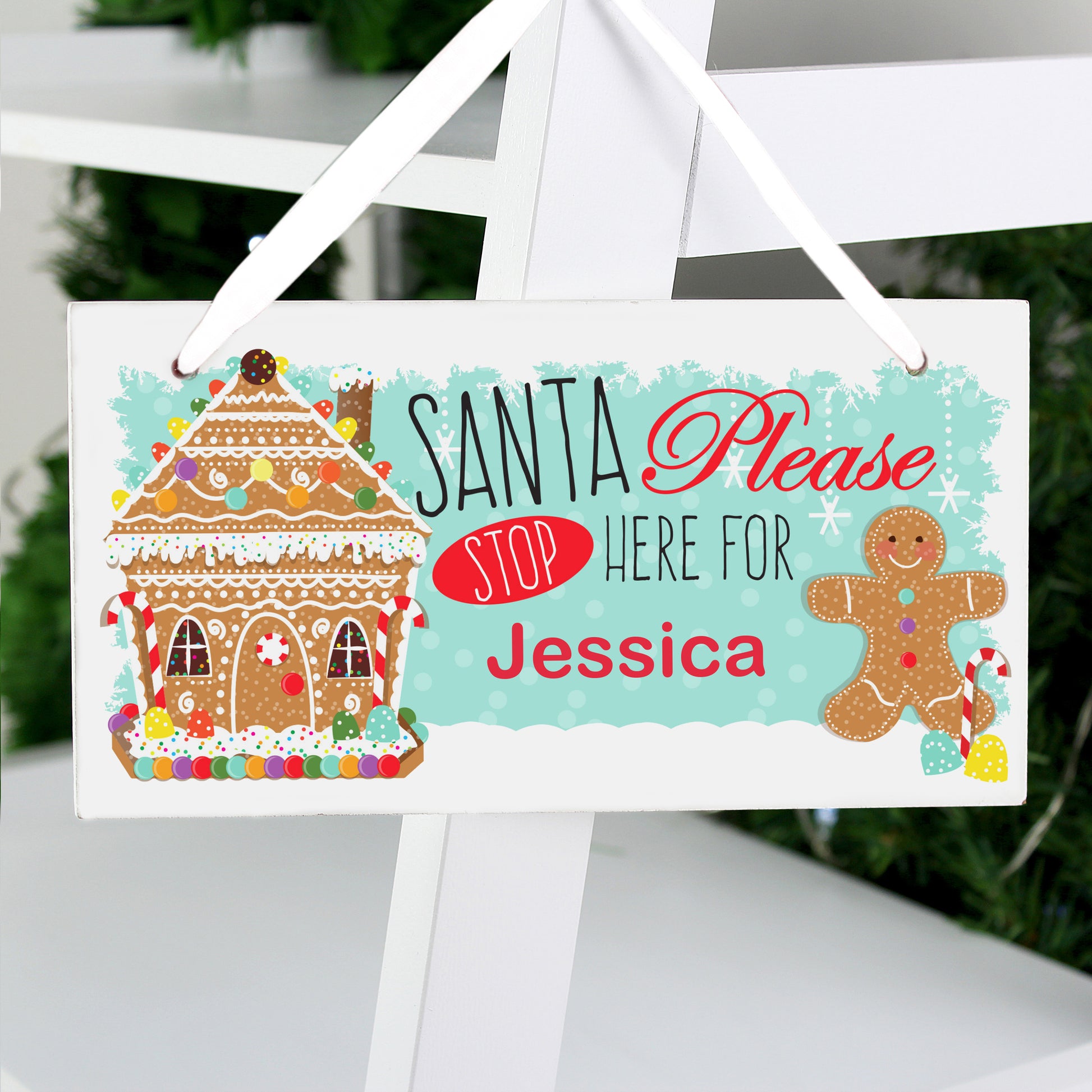 Personalised Gingerbread House Santa Stop Here Wooden Sign - MK&JD Gifts