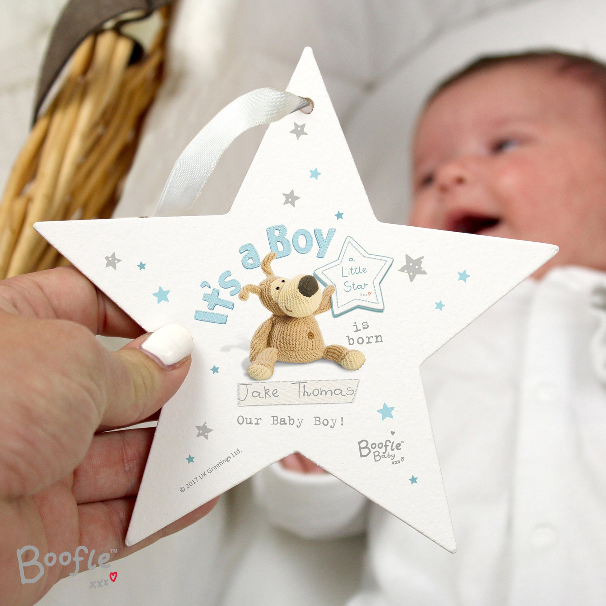 Personalised Boofle Its a Boy Wooden Star Decoration - MK&JD Gifts