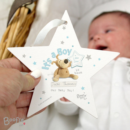 Personalised Boofle Its a Boy Wooden Star Decoration - MK&JD Gifts