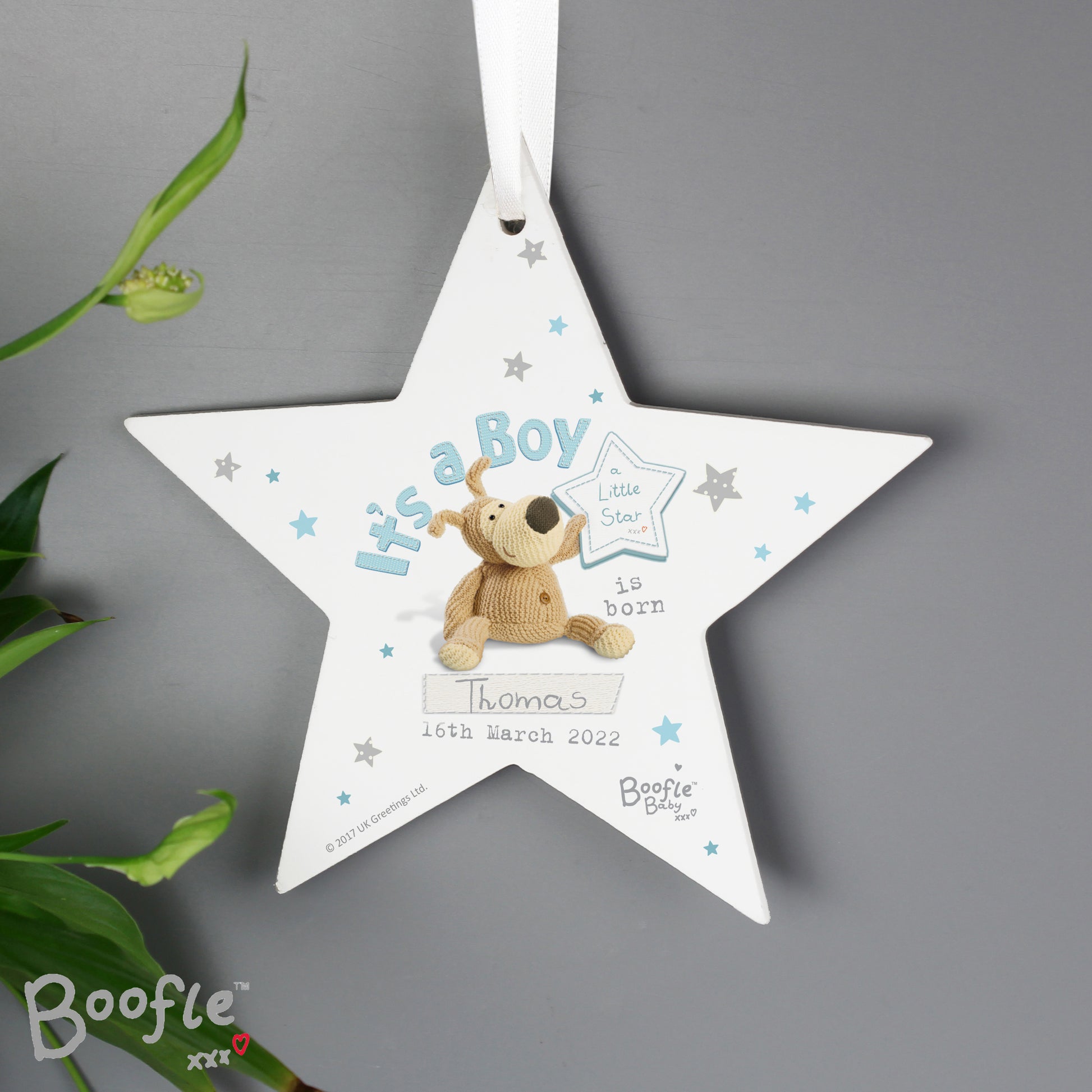 Personalised Boofle Its a Boy Wooden Star Decoration - MK&JD Gifts