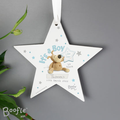 Personalised Boofle Its a Boy Wooden Star Decoration - MK&JD Gifts