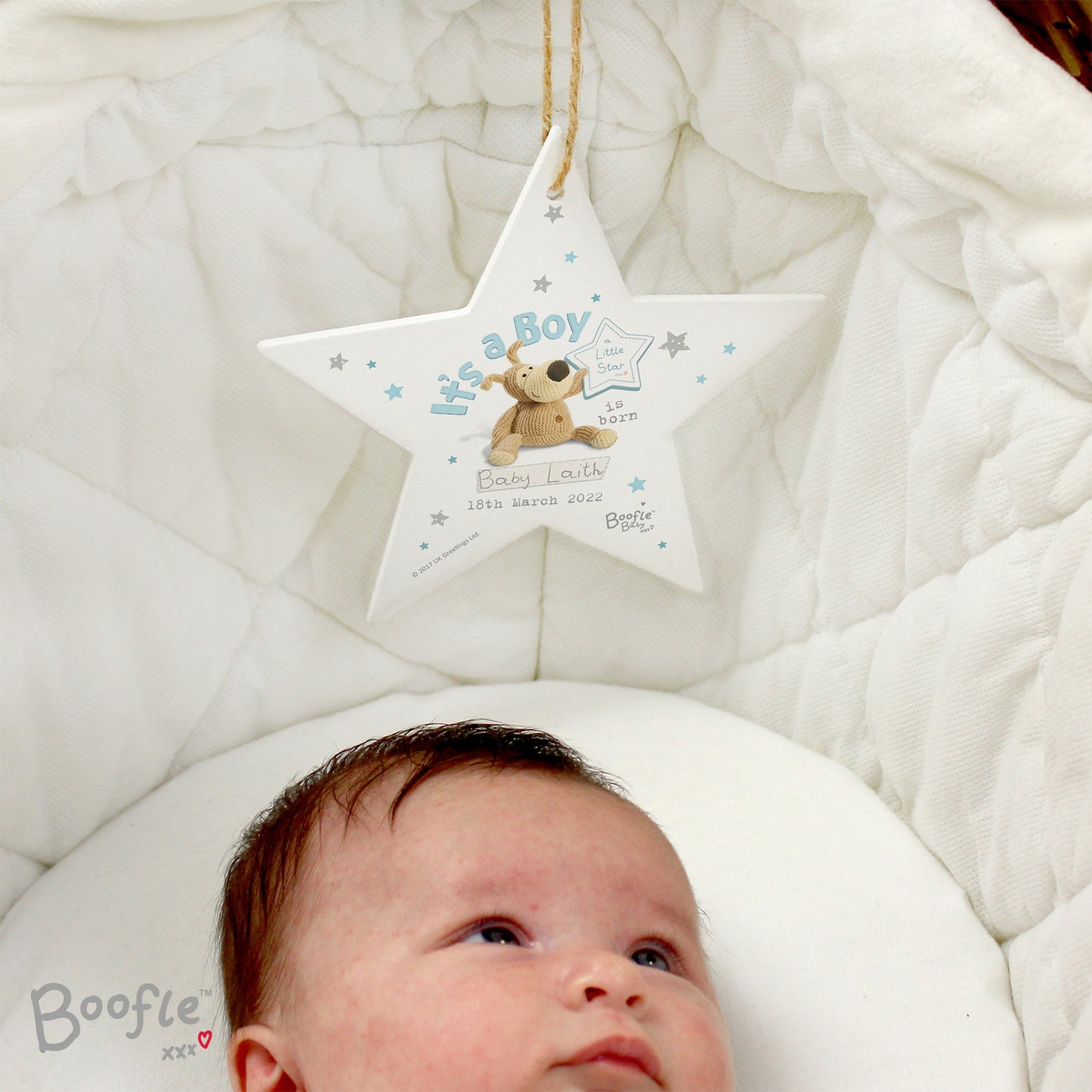 Personalised Boofle Its a Boy Wooden Star Decoration - MK&JD Gifts