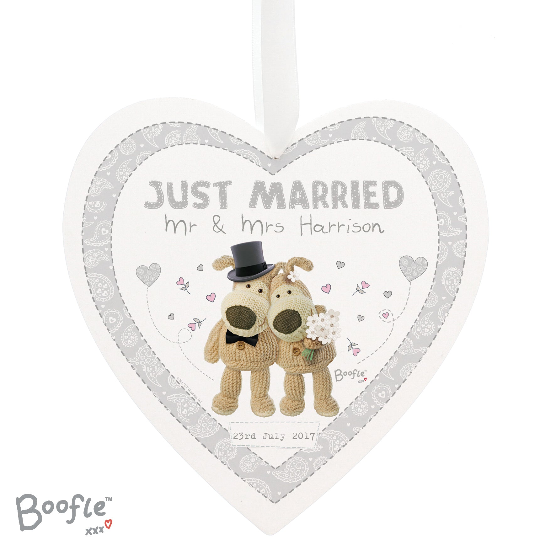 Personalised Boofle Wedding Large Wooden Heart Decoration - MK&JD Gifts