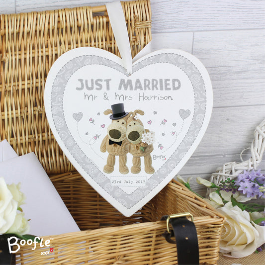 Personalised Boofle Wedding Large Wooden Heart Decoration - MK&JD Gifts