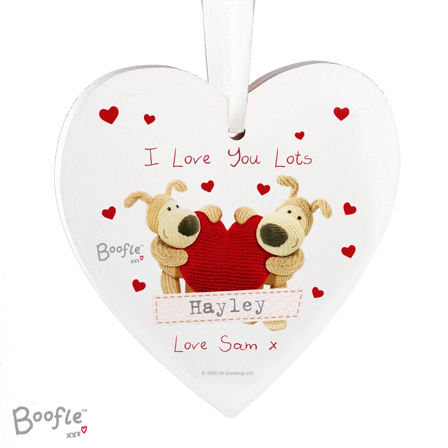 Personalised Boofle Shared Heart Wooden Heart Decoration - MK&JD Gifts