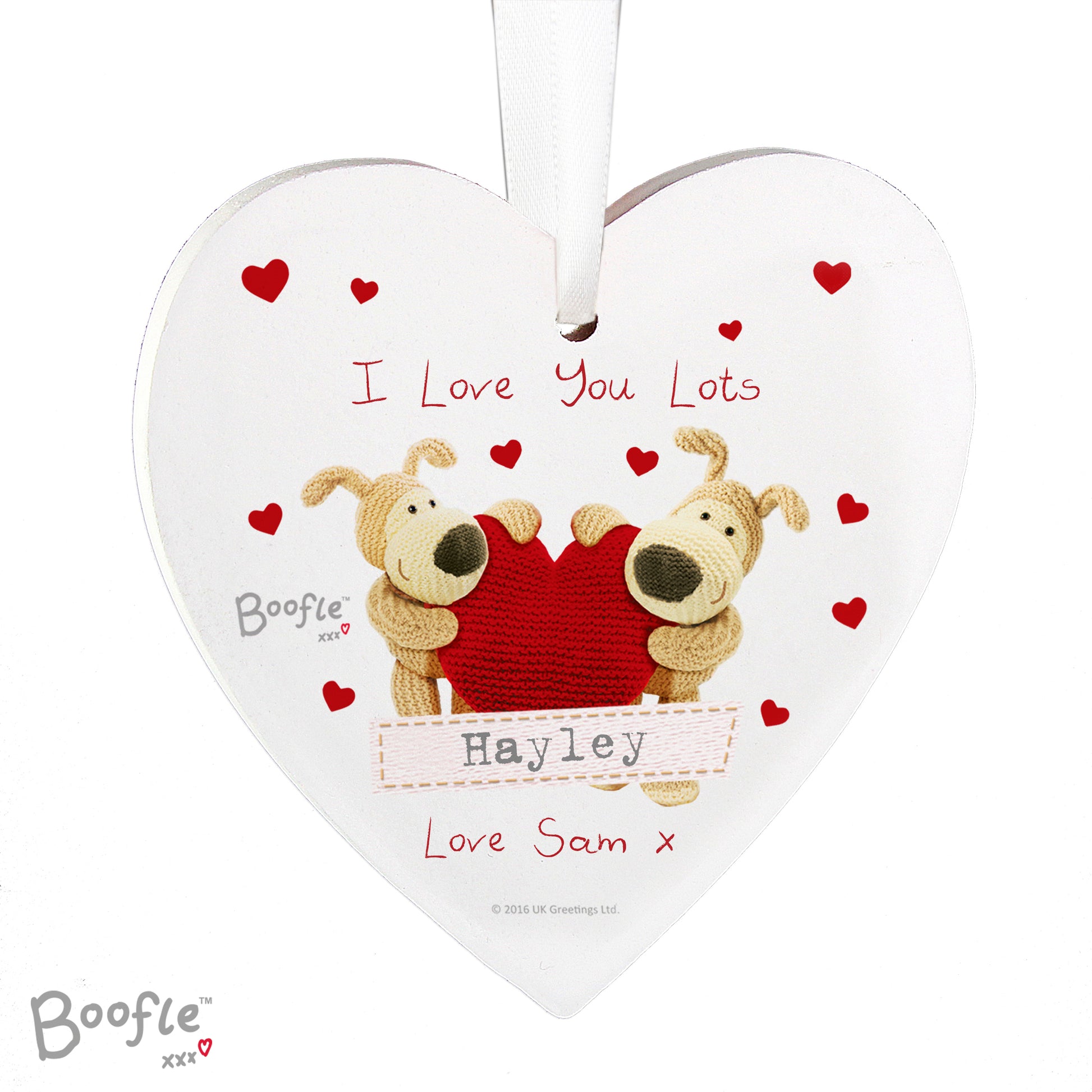 Personalised Boofle Shared Heart Wooden Heart Decoration - MK&JD Gifts