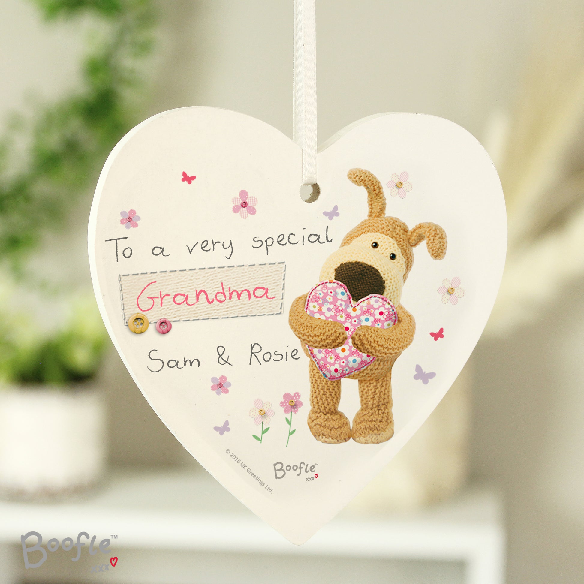 Personalised Boofle Flowers Wooden Heart Decoration - MK&JD Gifts