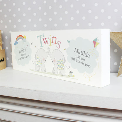 Personalised Hessian Elephant Twins Wooden Mantel Decoration - MK&JD Gifts