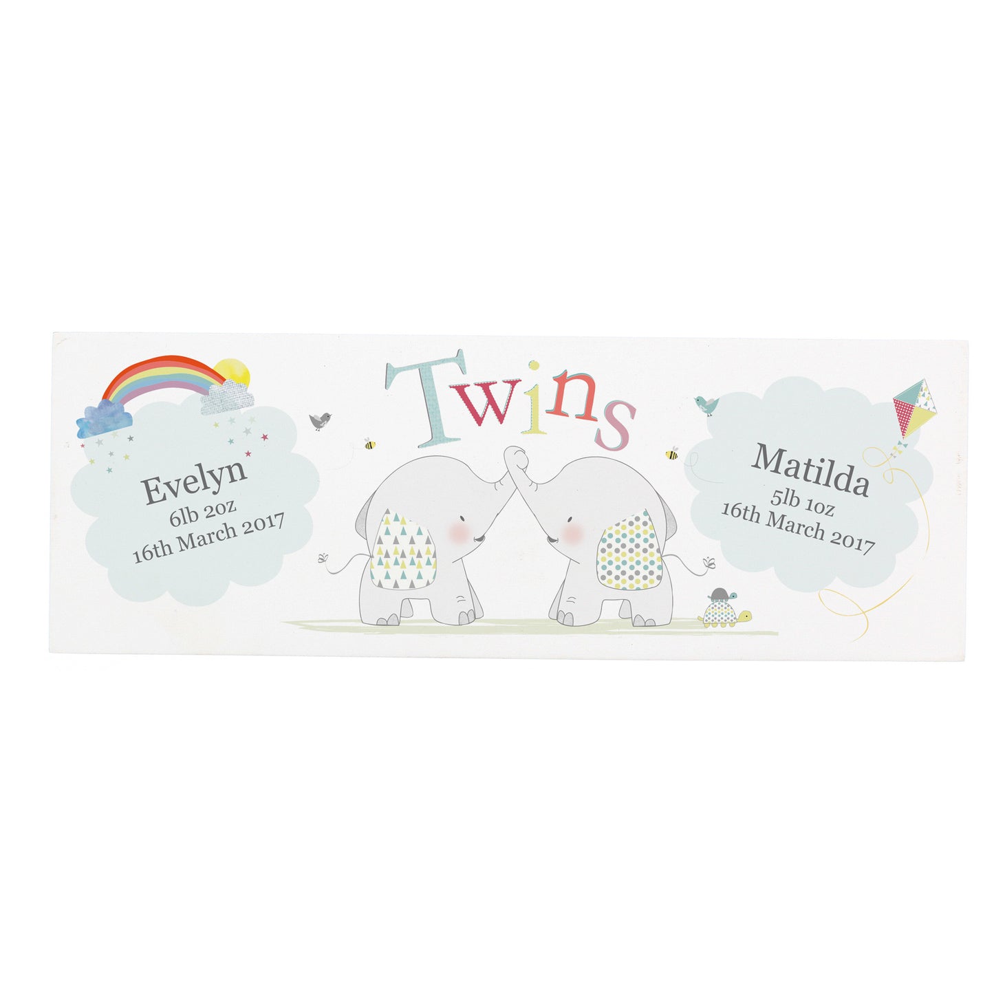 Personalised Hessian Elephant Twins Wooden Mantel Decoration - MK&JD Gifts