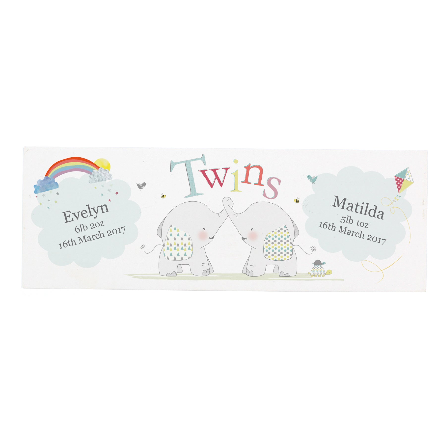 Personalised Hessian Elephant Twins Wooden Mantel Decoration - MK&JD Gifts