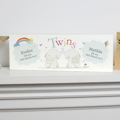 Personalised Hessian Elephant Twins Wooden Mantel Decoration - MK&JD Gifts