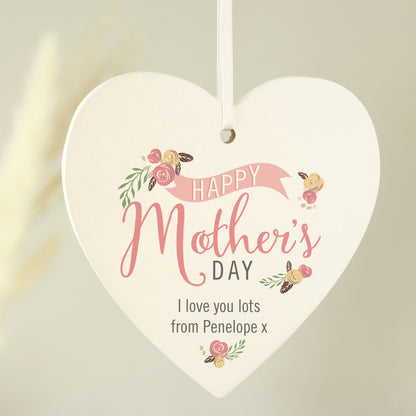 Personalised Floral Bouquet Mother's Day Wooden Heart Decoration - MK&JD Gifts