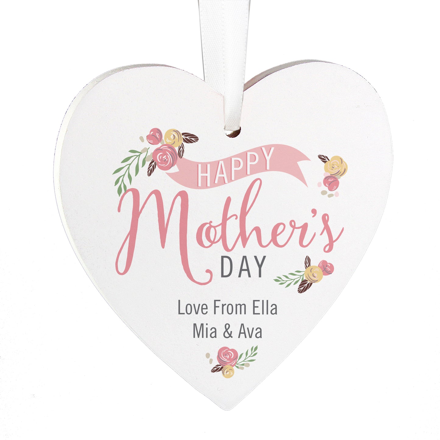 Personalised Floral Bouquet Mother's Day Wooden Heart Decoration - MK&JD Gifts