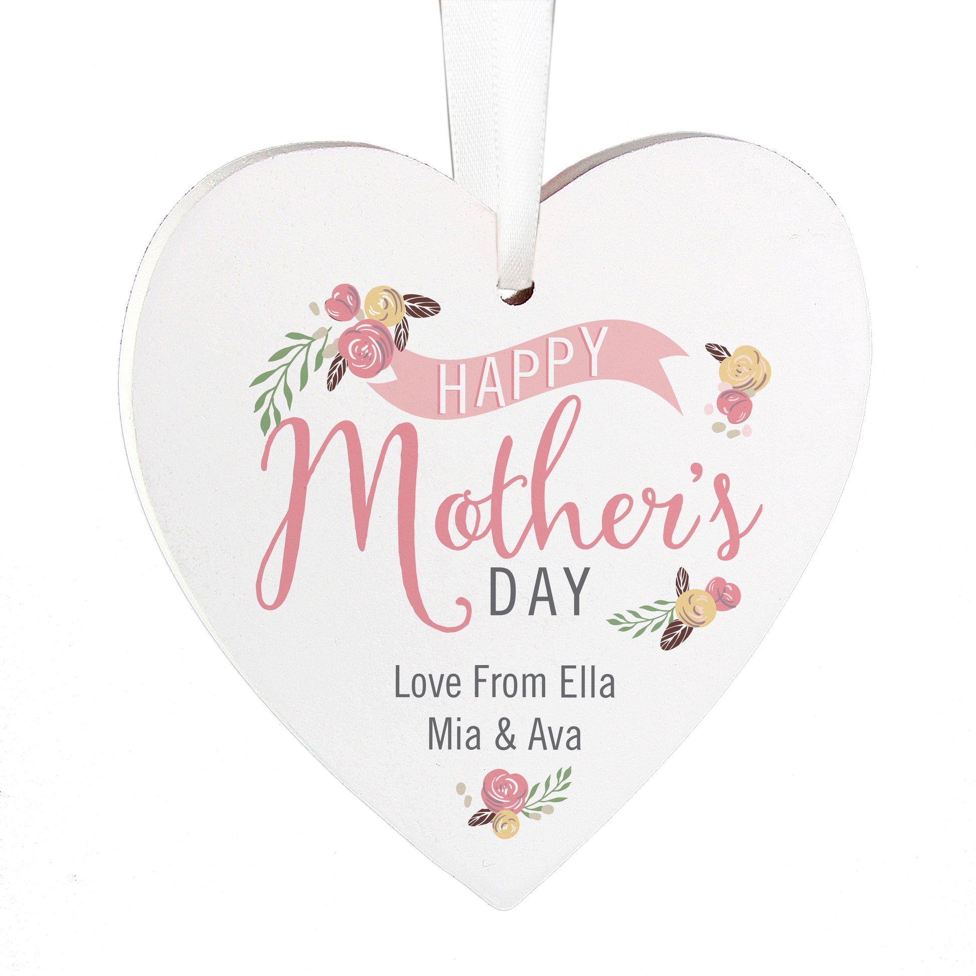 Personalised Floral Bouquet Mother's Day Wooden Heart Decoration - MK&JD Gifts