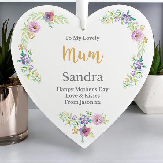 Personalised Any Role 'Floral Watercolour' Large Wooden Heart Decoration