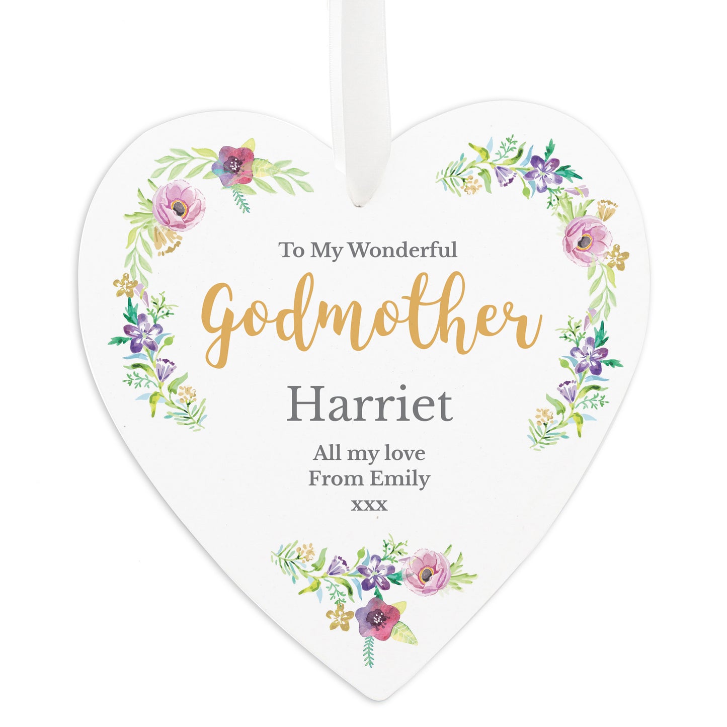 Personalised Any Role 'Floral Watercolour' Large Wooden Heart Decoration - MK&JD Gifts