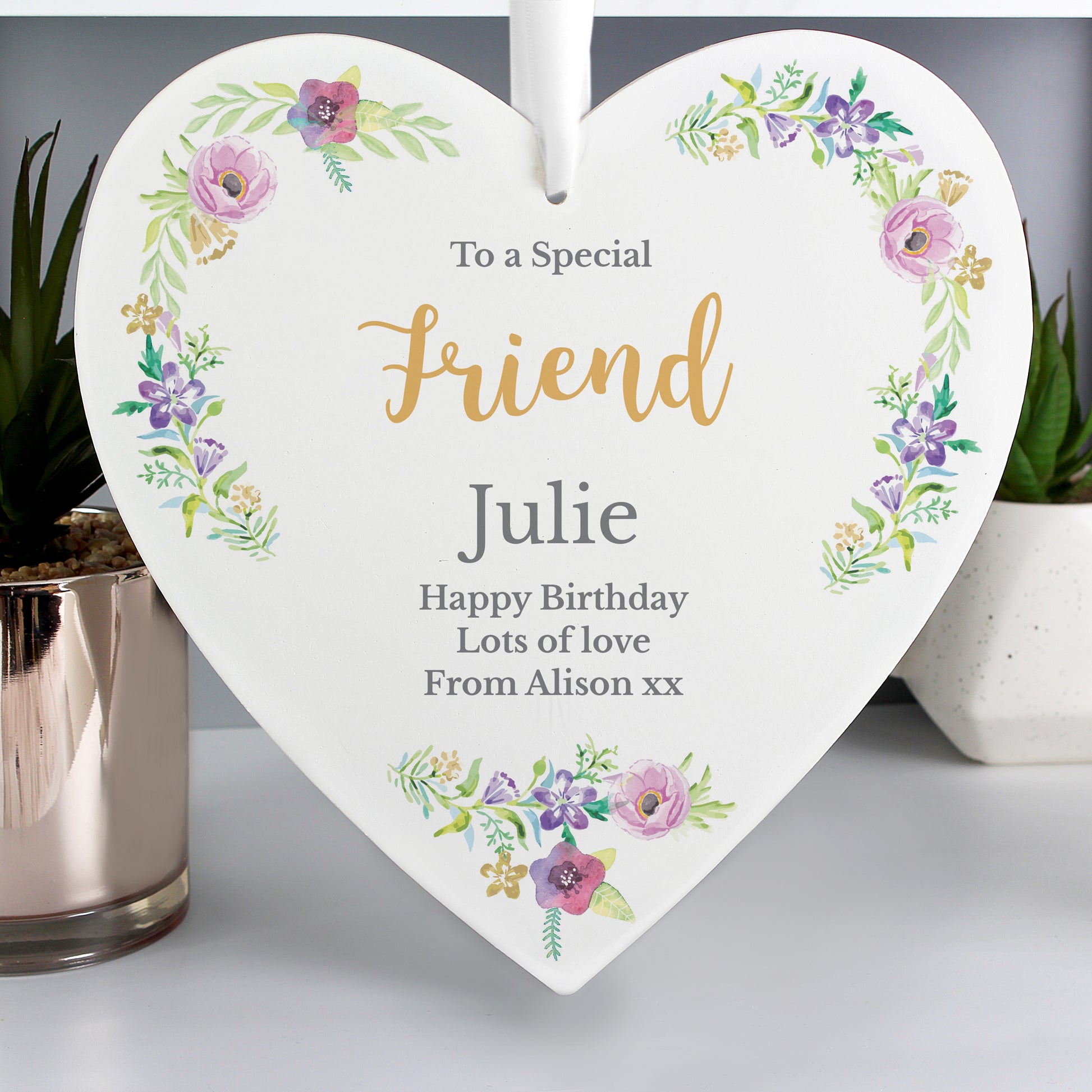Personalised Any Role 'Floral Watercolour' Large Wooden Heart Decoration - MK&JD Gifts