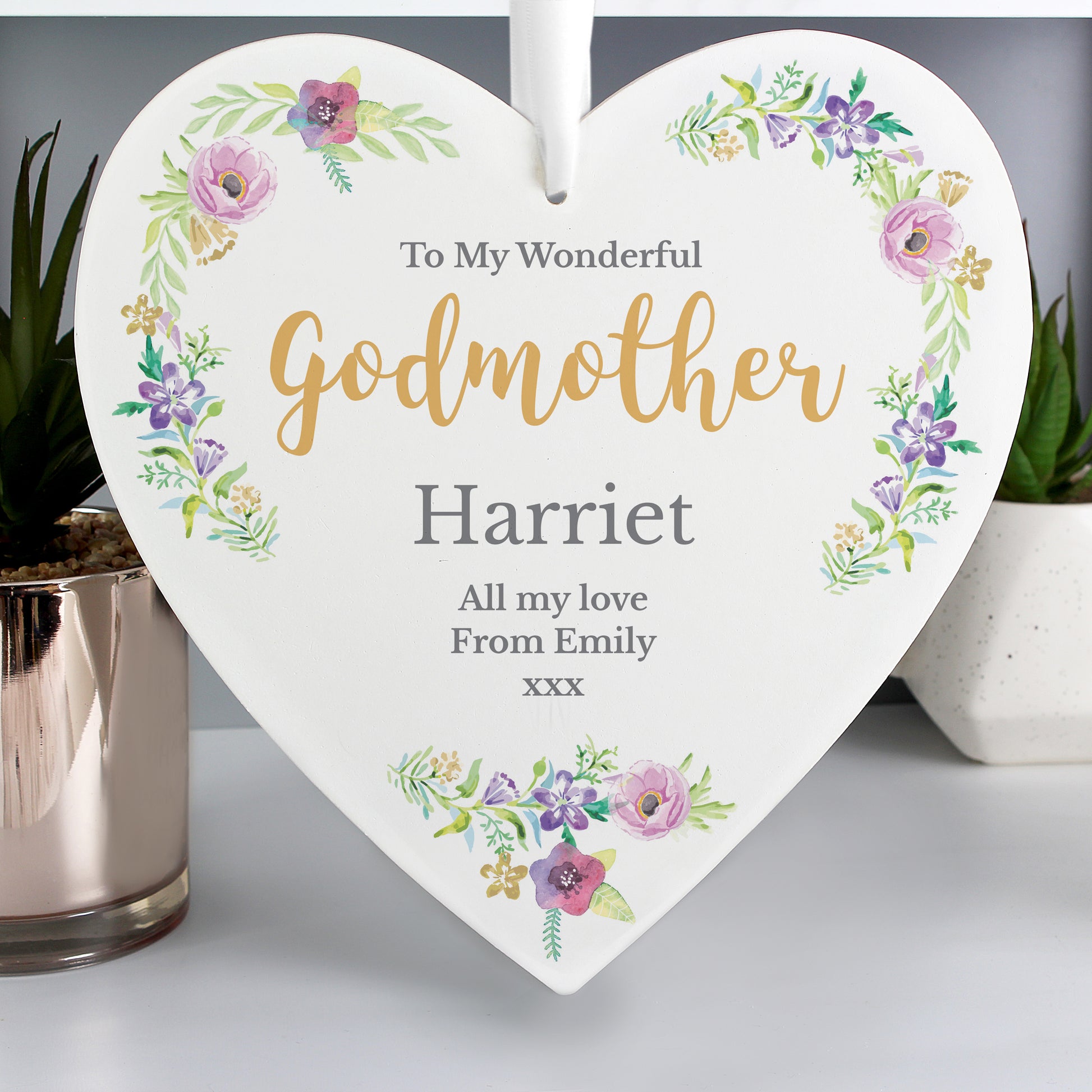 Personalised Any Role 'Floral Watercolour' Large Wooden Heart Decoration - MK&JD Gifts