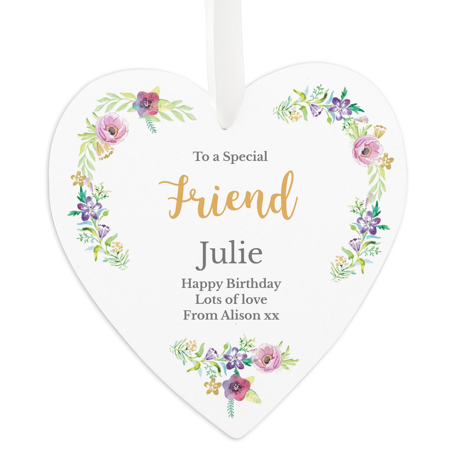 Personalised Any Role 'Floral Watercolour' Large Wooden Heart Decoration - MK&JD Gifts