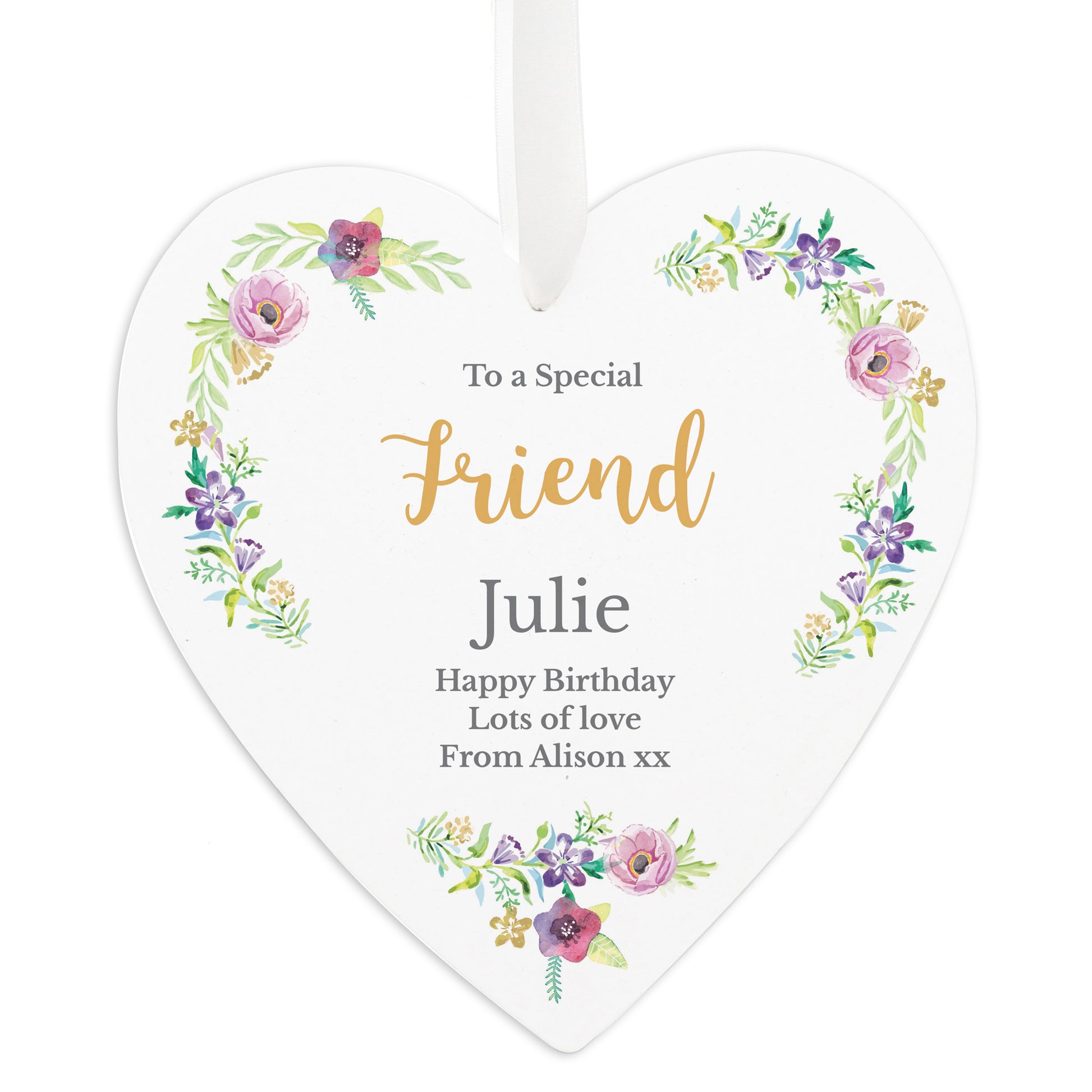 Personalised Any Role 'Floral Watercolour' Large Wooden Heart Decoration - MK&JD Gifts