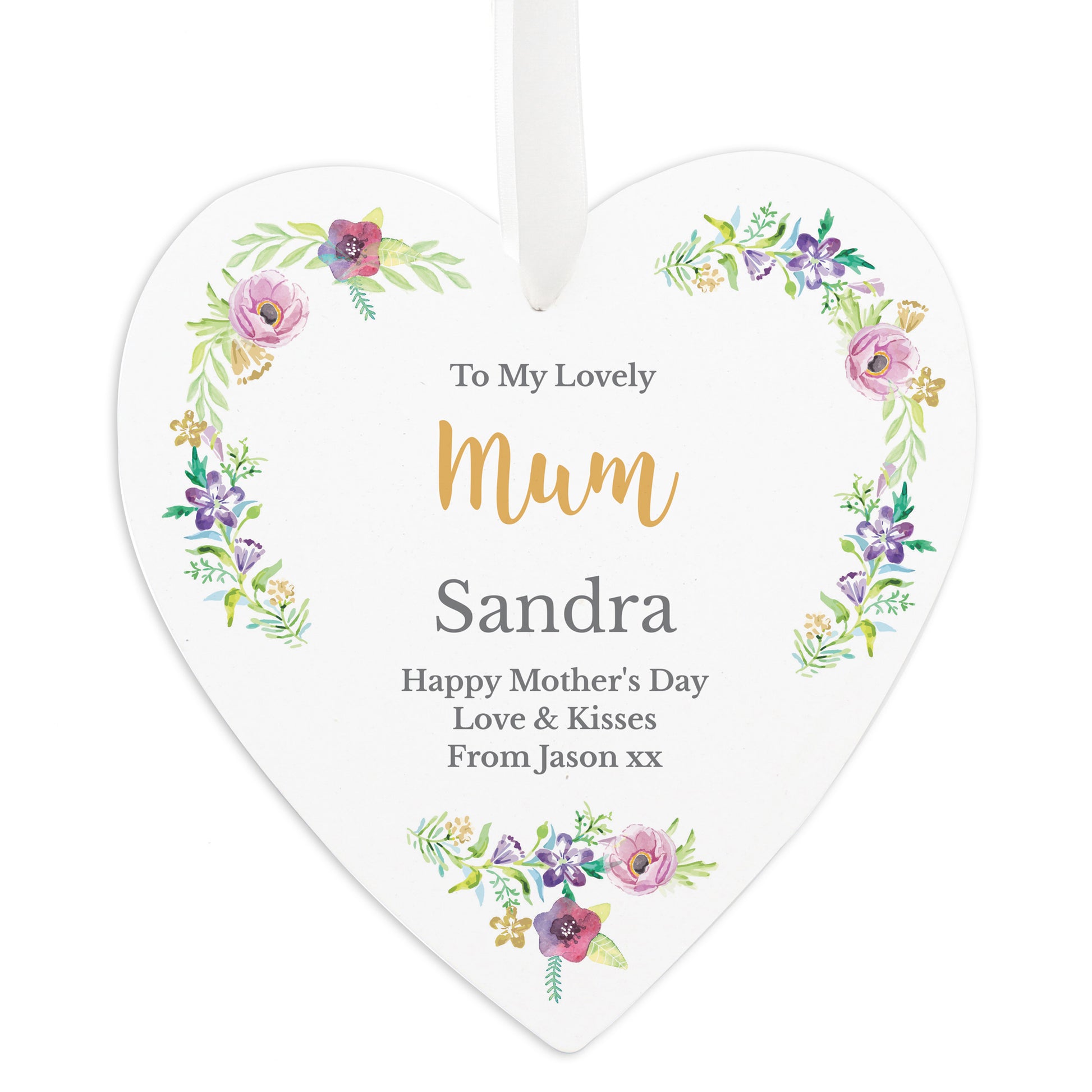 Personalised Any Role 'Floral Watercolour' Large Wooden Heart Decoration - MK&JD Gifts