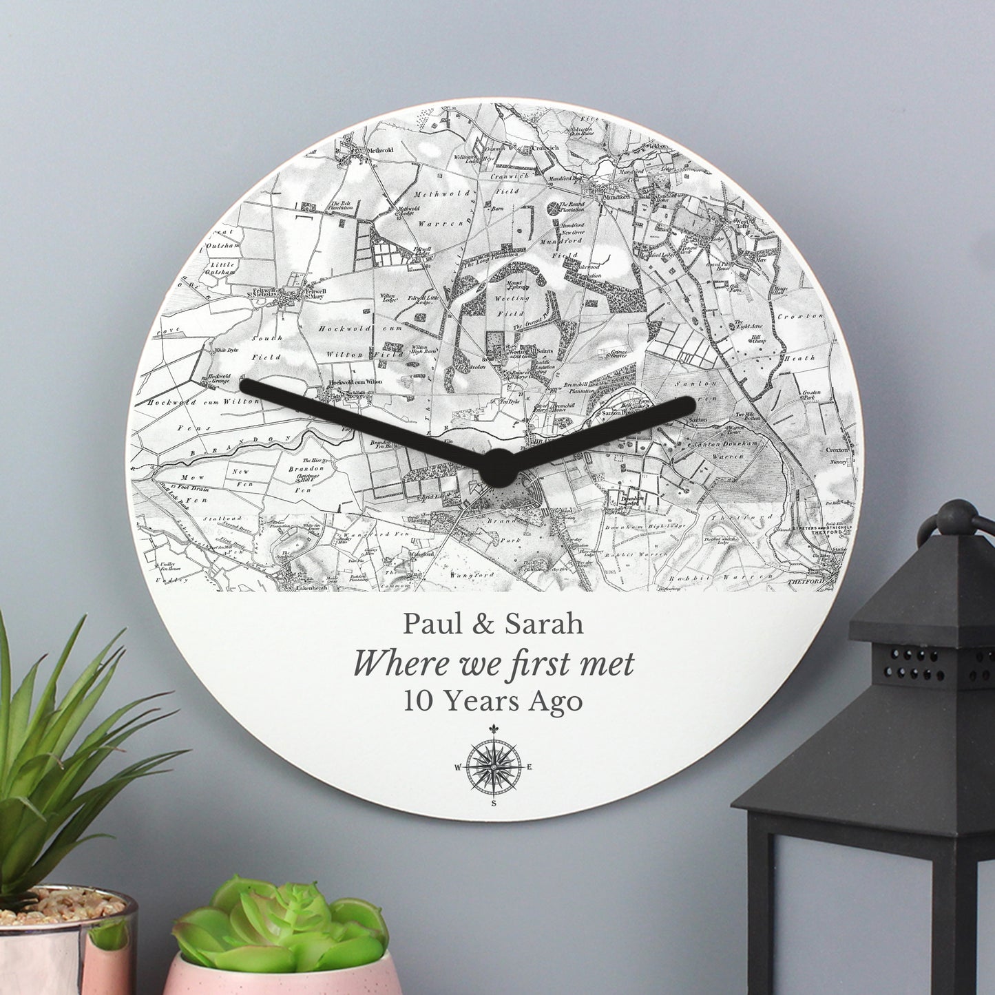 Personalised 1805 - 1874 Old Series Map Compass Wooden Clock - MK&JD Gifts