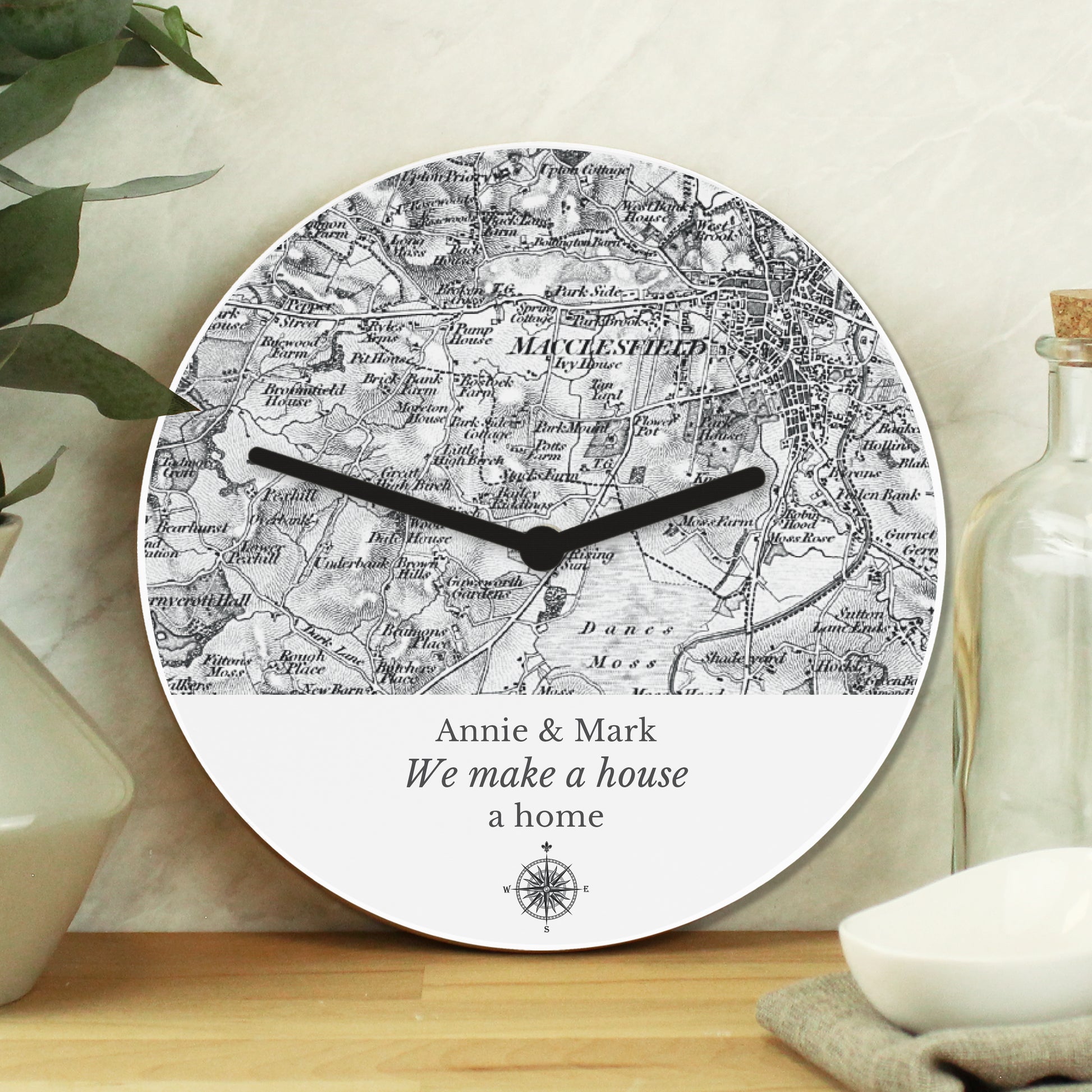 Personalised 1805 - 1874 Old Series Map Compass Wooden Clock - MK&JD Gifts