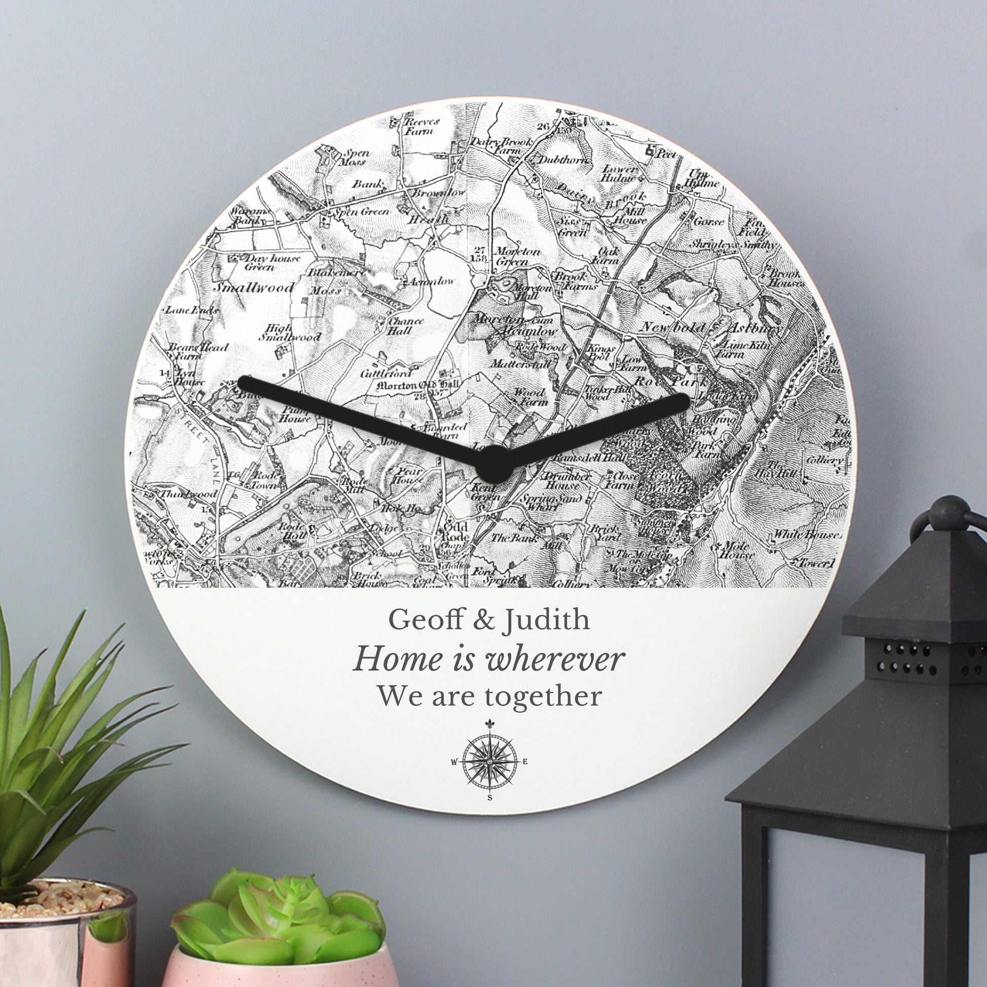 Personalised 1805 - 1874 Old Series Map Compass Wooden Clock - MK&JD Gifts