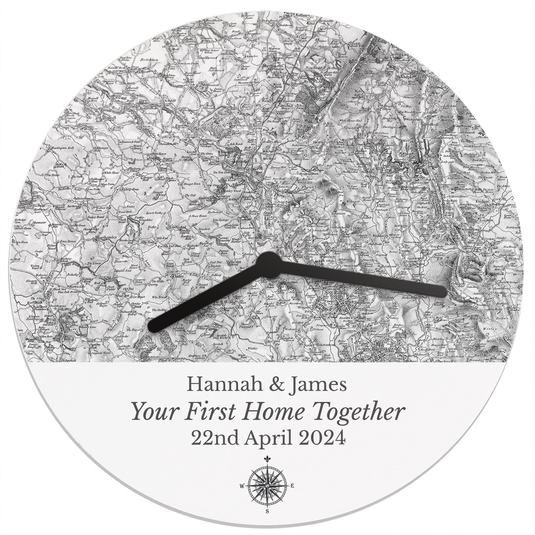 Personalised 1805 - 1874 Old Series Map Compass Wooden Clock - MK&JD Gifts