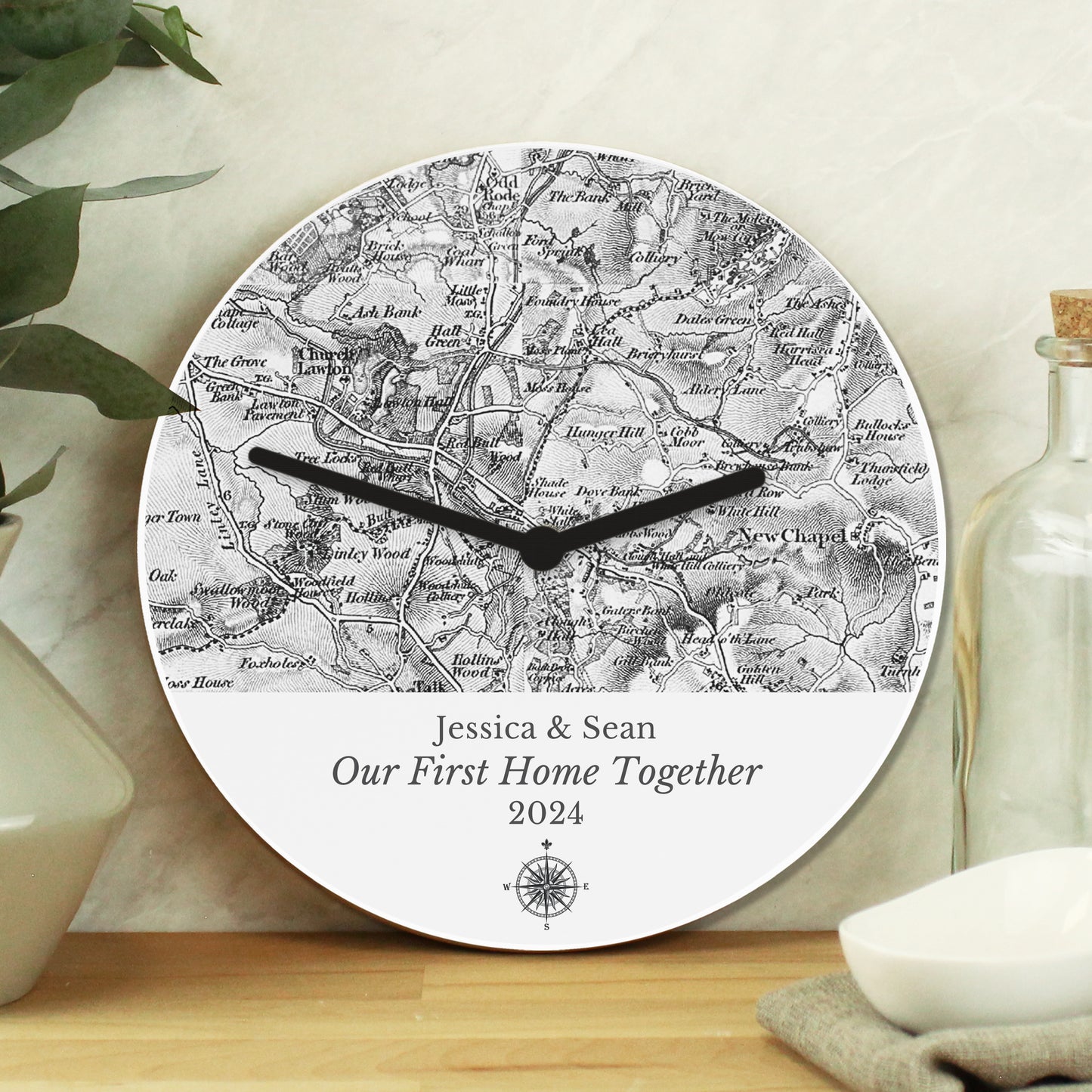 Personalised 1805 - 1874 Old Series Map Compass Wooden Clock - MK&JD Gifts
