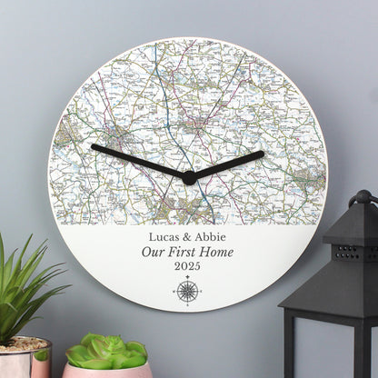 Personalised Present Day Map Compass Wooden Clock - MK&JD Gifts