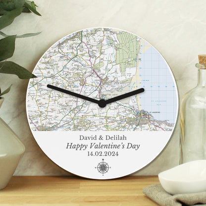 Personalised Present Day Map Compass Wooden Clock - MK&JD Gifts