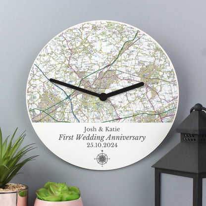 Personalised Present Day Map Compass Wooden Clock - MK&JD Gifts