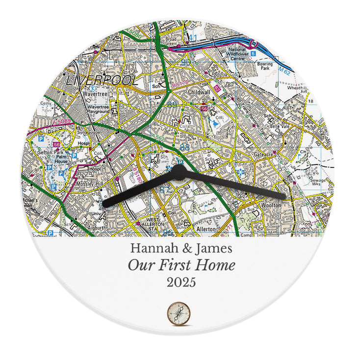 Personalised Present Day Map Compass Wooden Clock - MK&JD Gifts