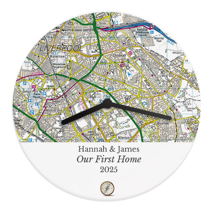 Personalised Present Day Map Compass Wooden Clock - MK&JD Gifts