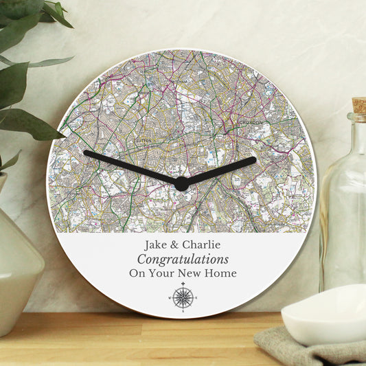 Personalised Present Day Map Compass Wooden Clock - MK&JD Gifts
