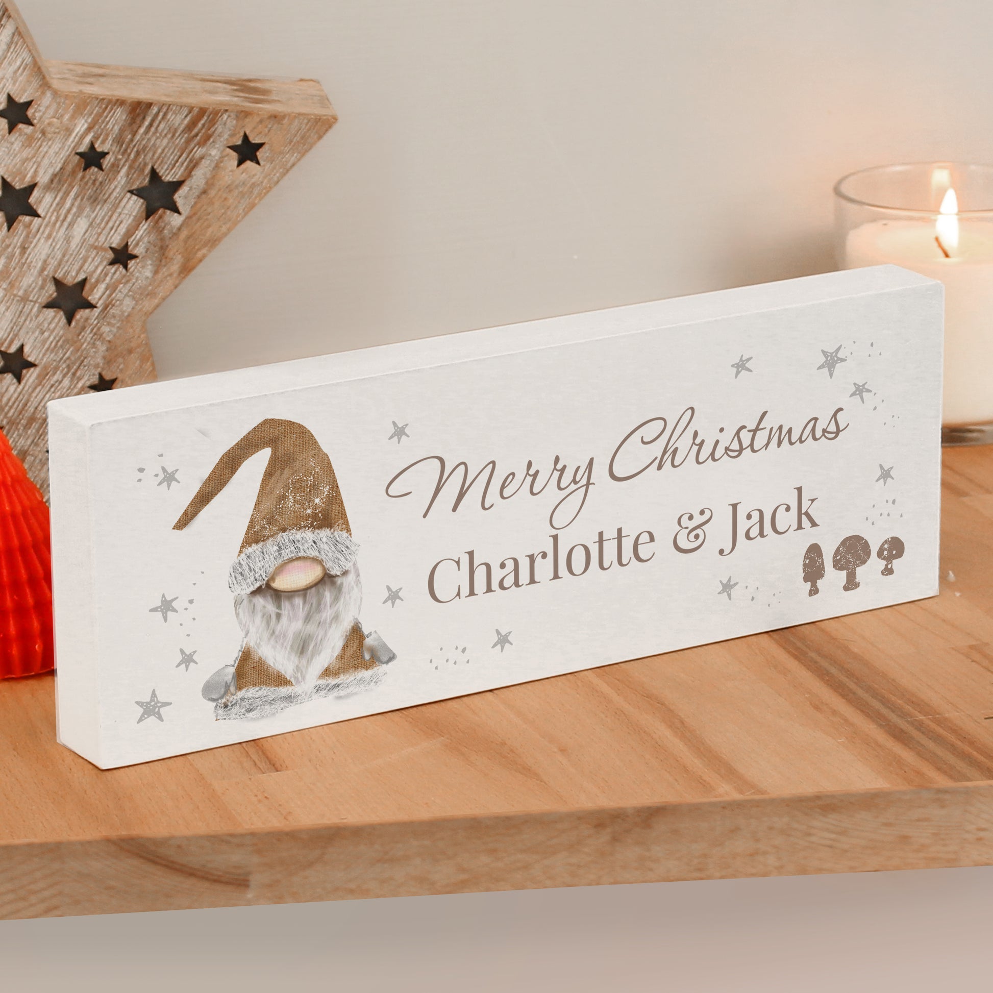 Personalised Christmas Gonk Wooden Mantel Decoration - MK&JD Gifts