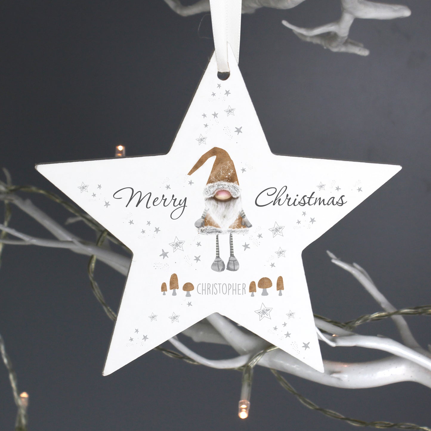 Personalised Christmas Gonk Wooden Star Decoration - MK&JD Gifts