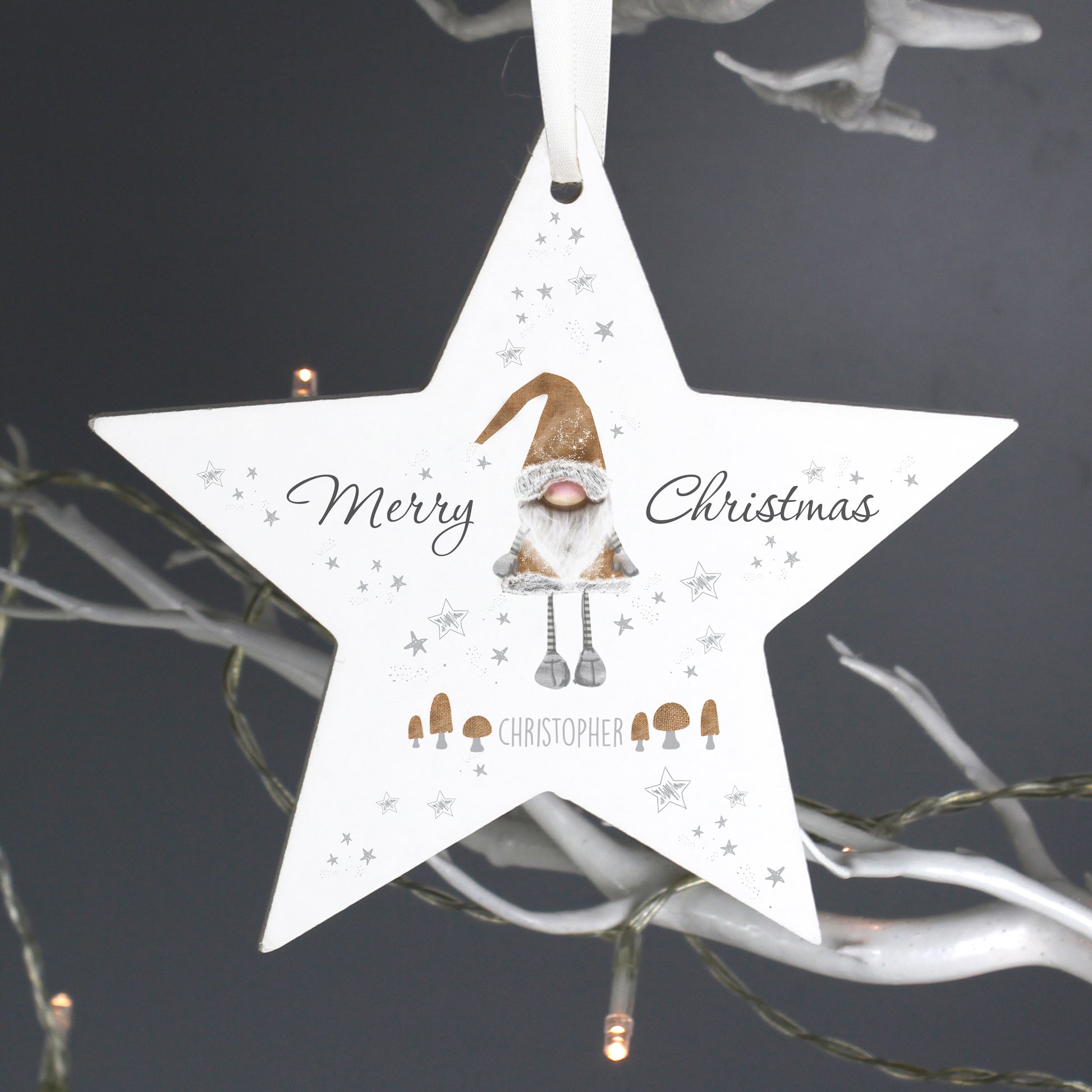 Personalised Christmas Gonk Wooden Star Decoration - MK&JD Gifts