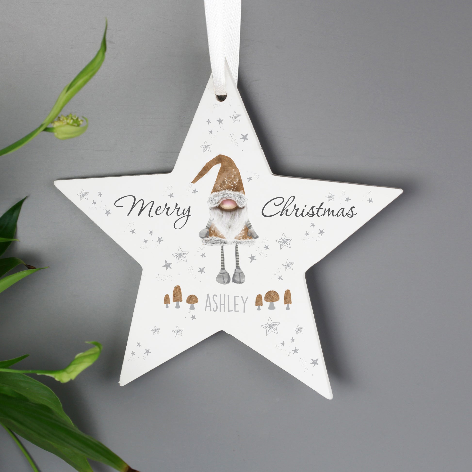 Personalised Christmas Gonk Wooden Star Decoration - MK&JD Gifts