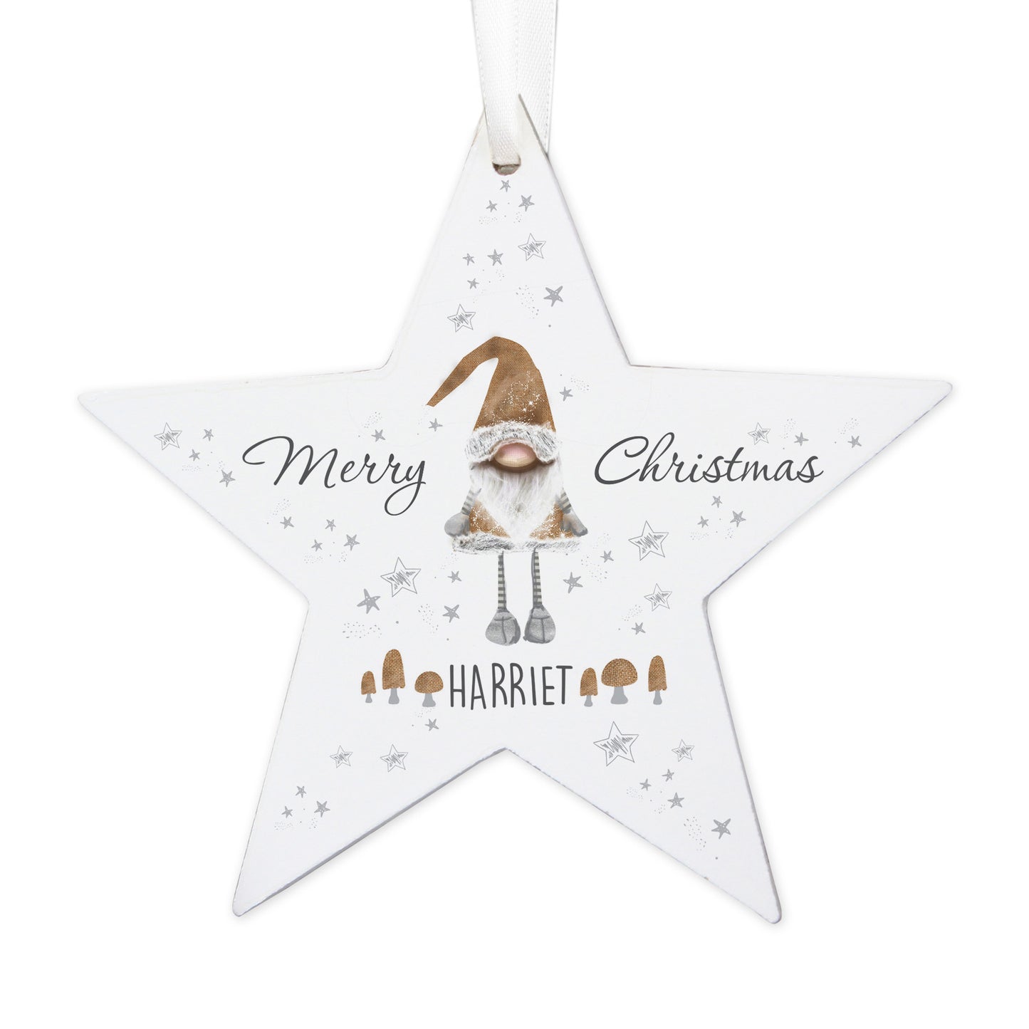 Personalised Christmas Gonk Wooden Star Decoration - MK&JD Gifts