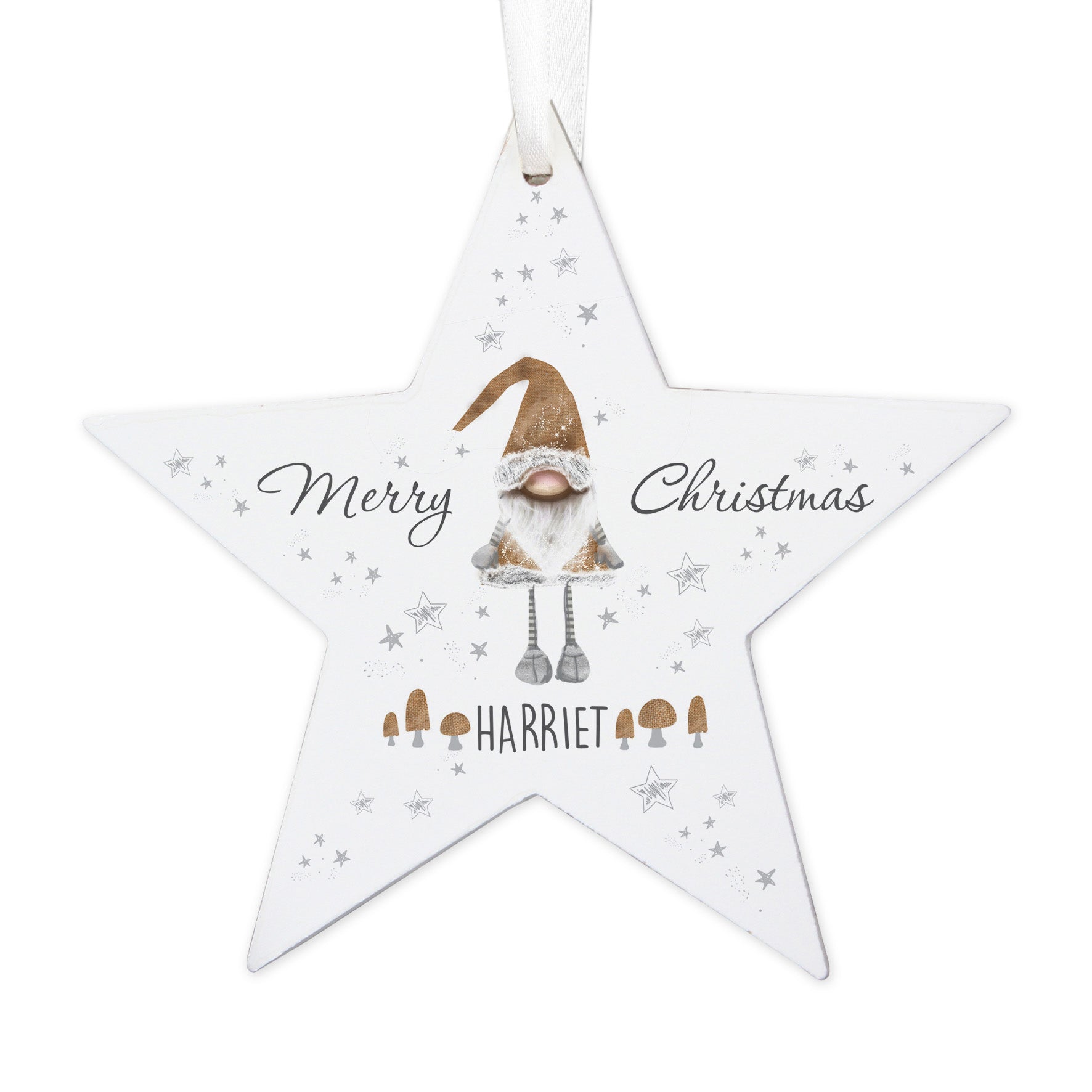 Personalised Christmas Gonk Wooden Star Decoration - MK&JD Gifts