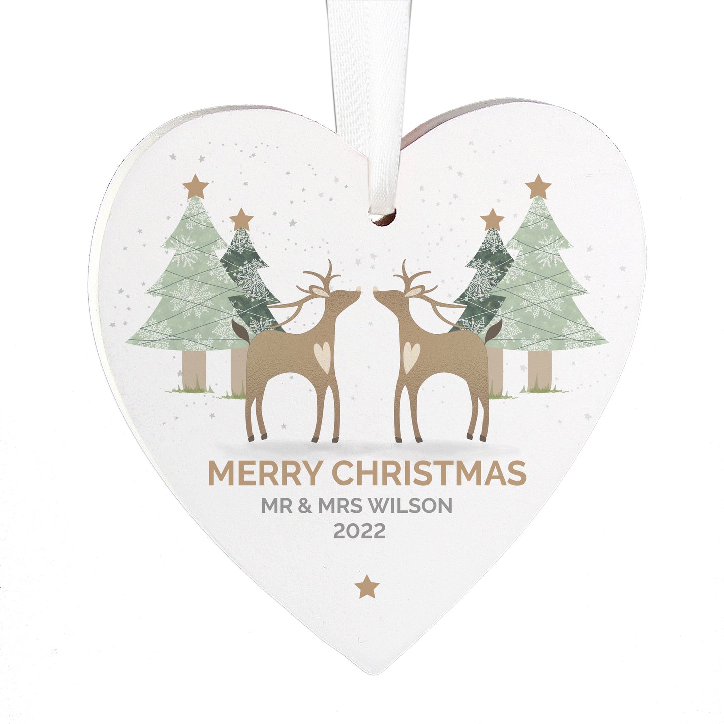 Personalised Reindeer Couple Wooden Heart Decoration - MK&JD Gifts