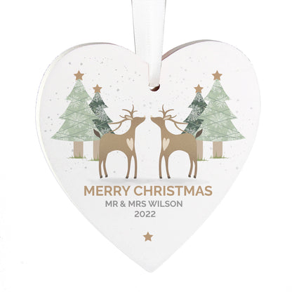 Personalised Reindeer Couple Wooden Heart Decoration - MK&JD Gifts
