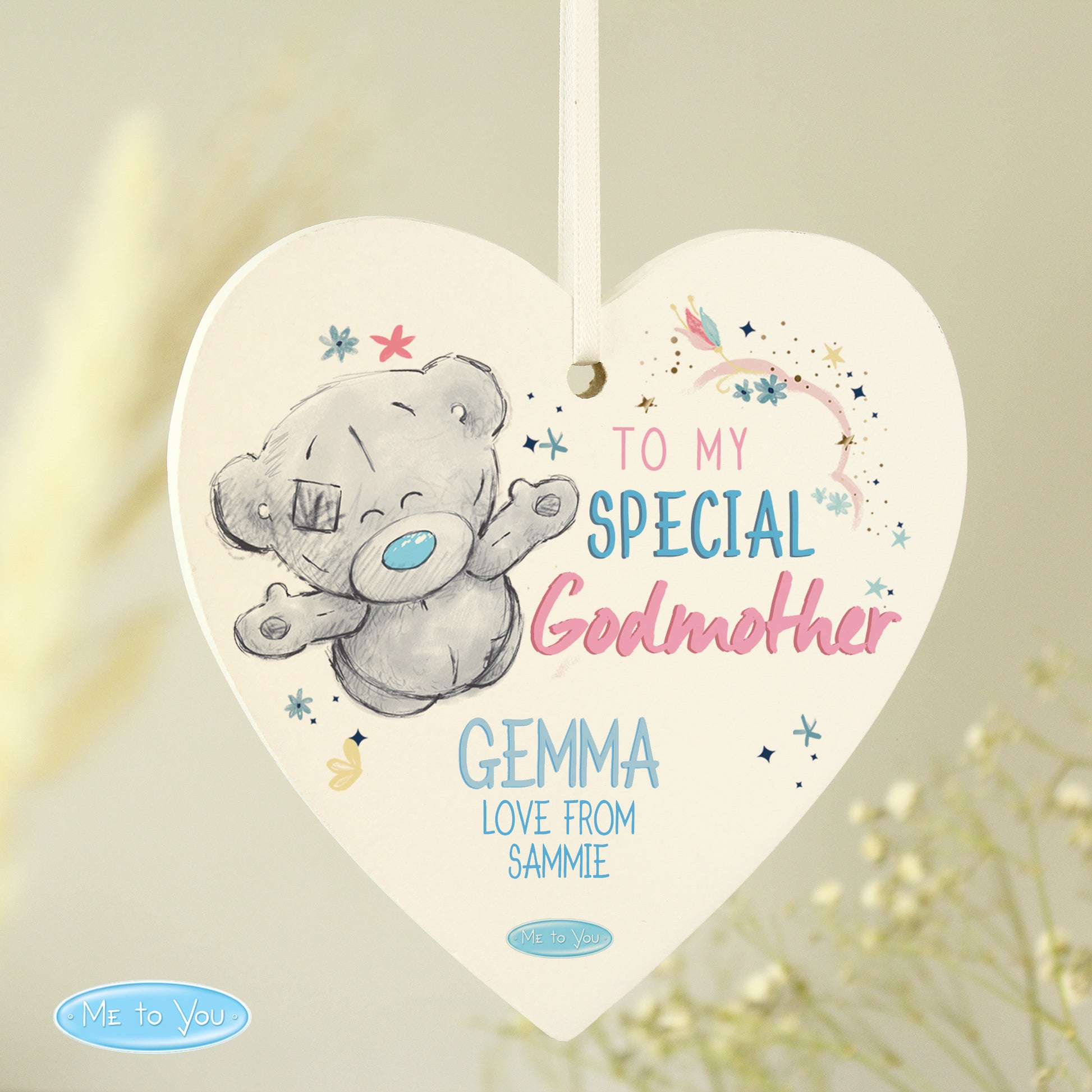 Personalised Me to You Godmother Wooden Heart Decoration - MK&JD Gifts