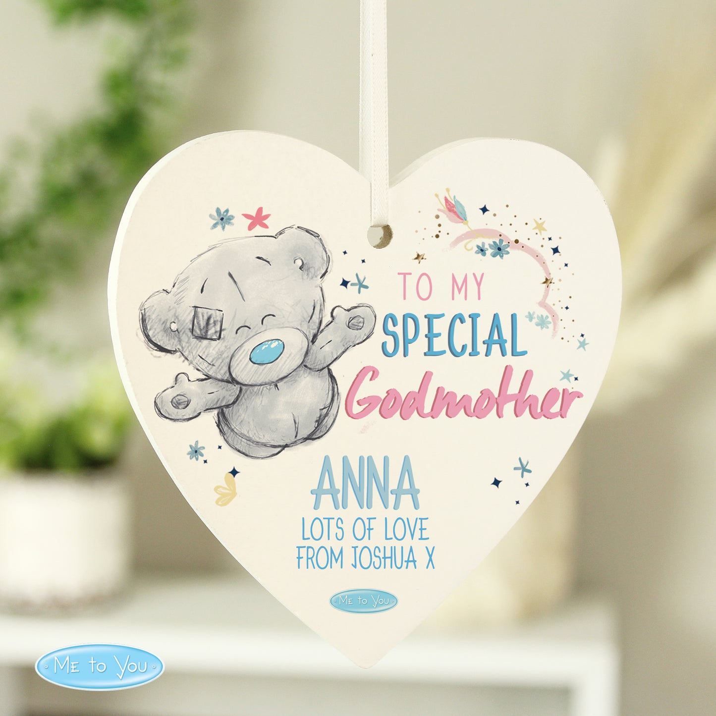 Personalised Me to You Godmother Wooden Heart Decoration - MK&JD Gifts