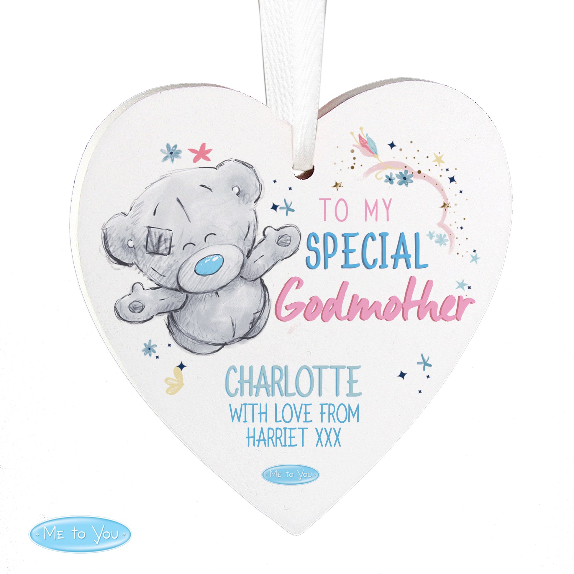 Personalised Me to You Godmother Wooden Heart Decoration - MK&JD Gifts